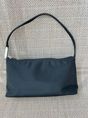 HARTMANN black mini canvas shoulder handbag with silver hardware.
